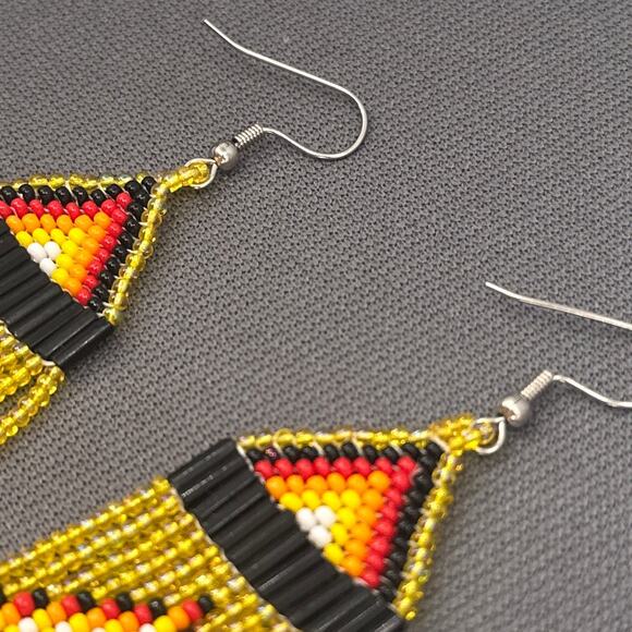 Tribal Earrings Seed Bead Handmade Multicolor Native American Boho Dangle 3” USA - Picture 11 of 14